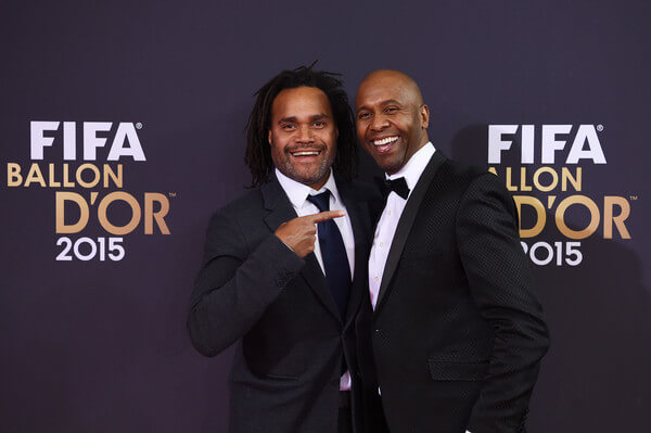 Christian Karembeu and Lucas Radebe attend the FIFA Ballon d'Or Gala 2015 at the Kongresshaus on January 11, 2016 in Zurich, Switzerland. (Jan. 10, 2016 - Source: Matthias Hangst/Getty Images Europe)