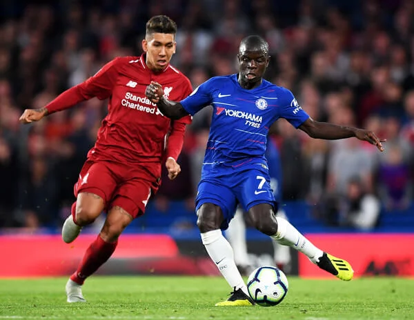 N'Golo Kante of Chelsea in action with Joe Bennett of Cardiff City during the Premier League match between Chelsea FC and Cardiff City at Stamford Bridge on September 15, 2018 in London, United Kingdom. (Sept. 14, 2018 - Source: Marc Atkins/Getty Images Europe)