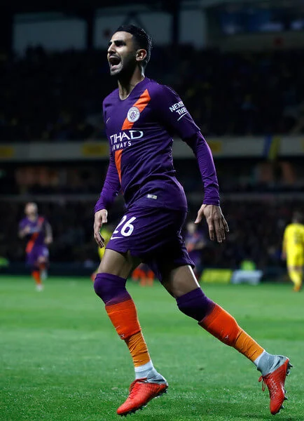 Riyad Mahrez of Manchester City celebrates after scoring his team's second goal during the Carabao Cup Third Round match between Oxford United and Manchester City at Kassam Stadium on September 25, 2018 in Oxford, England. (Sept. 24, 2018 - Source: Julian Finney/Getty Images Europe)