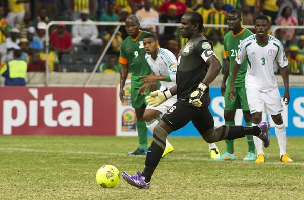 Goalkeeper Kennedy Mweene of Zambia scores a goal from the penalty spot during the 2013 African Cup of Nations match between Zambia and Nigeria from Mbombela Stadium on January 25, 2013 in Nelspruit, South Africa. (Jan. 24, 2013 - Source: Gallo Images/Getty Images Europe)