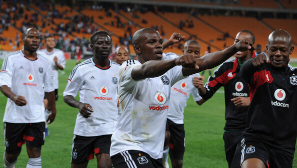 Khethowakhe Masuku celebrating his goal with team mates during the CAF Confedaration Cup match between Orlando Pirates and Zanaco at FNB Stadium on April 06, 2013 in Johannesburg, South Africa. (April 5, 2013 - Source: Gallo Images/Getty Images Europe)
