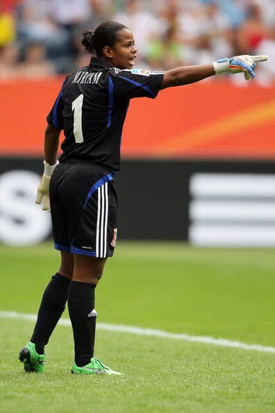 Miriam of Equatorial Guinea issues instructions during the FIFA Women's World Cup 2011 Group D match between Equatorial Guinea and Brazil at FIFA World Cup stadium Frankfurt on July 6, 2011 in Frankfurt am Main, Germany. (July 5, 2011 - Source: Christof Koepsel/Getty Images Europe)