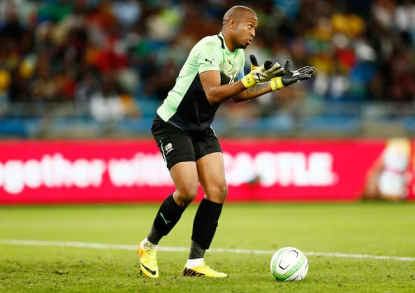 Itumeleng Khune, goal keeper of South Africa, makes a save during the 2013 African Cup of Nations Quarter-Final match between South Africa and Mali at Moses Mahbida Stadium on February 02, 2013 in Durban, South Africa. (Feb. 1, 2013 - Source: Steve Haag/Getty Images Europe)
