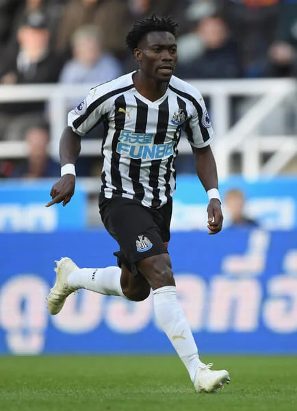 Newcastle player Christian Atsu in action during the Premier League match between Newcastle United and Leicester City at St. James Park on September 29, 2018 in Newcastle upon Tyne, United Kingdom. (Sept. 28, 2018 - Source: Stu Forster/Getty Images Europe)