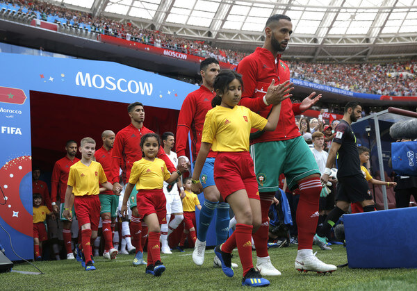 Mehdi Benatia of Morocco leads his team on the pitch prior to the 2018 FIFA World Cup Russia group B match between Portugal and Morocco at Luzhniki Stadium on June 20, 2018 in Moscow, Russia. (June 19, 2018 - Source: Dean Mouhtaropoulos/Getty Images Europe)