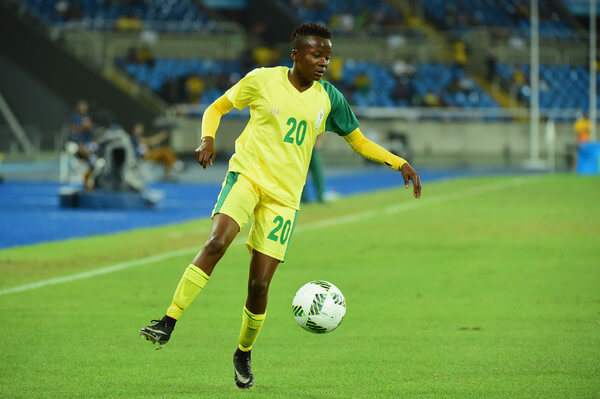 Thembi Kgatlana of South Africa runs with the ball during the Women's Group E first round match between South Africa and China PR on Day 1 of the Rio 2016 Olympic Games at the Olympic Stadium on August 6, 2016 in Rio de Janeiro, Brazil. (Aug. 5, 2016 - Source: Harry How/Getty Images South America)