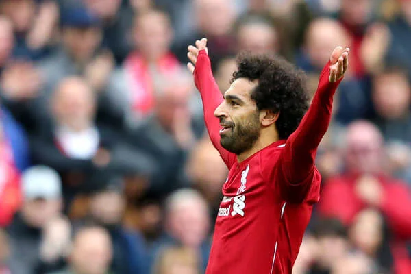 Mohamed Salah of Liverpool celebrates after scoring his team's third goal during the Premier League match between Liverpool FC and Southampton FC at Anfield on September 22, 2018 in Liverpool, United Kingdom. (Sept. 21, 2018 - Source: Alex Livesey/Getty Images Europe)
