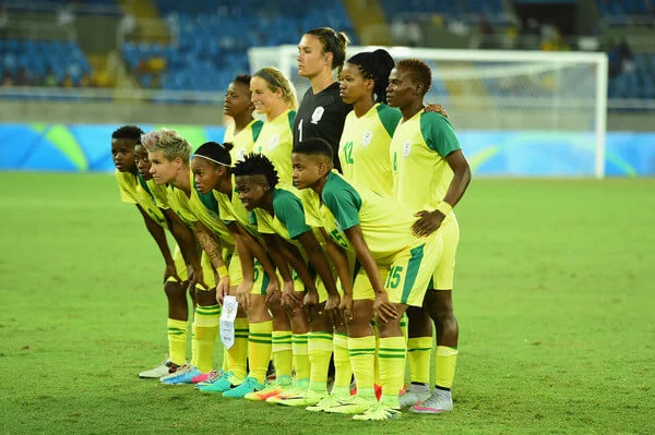 South Africa line up prior to to the Women's Group E first round match between South Africa and China PR on Day 1 of the Rio 2016 Olympic Games at the Olympic Stadium on August 6, 2016 in Rio de Janeiro, Brazil. (Aug. 5, 2016 - Source: Harry How/Getty Images South America)