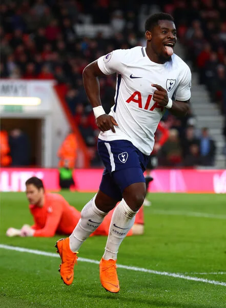 Serge Aurier of Tottenham Hotspur celebrates after scoring his sides fourth goal during the Premier League match between AFC Bournemouth and Tottenham Hotspur at Vitality Stadium on March 11, 2018 in Bournemouth, England. (March 10, 2018 - Source: Clive Rose/Getty Images Europe)