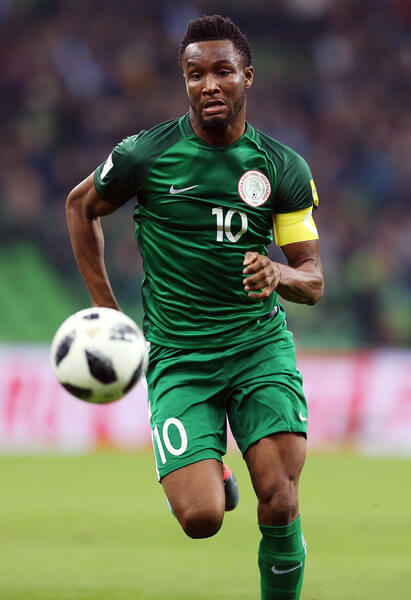John Obi Mikel of Nigeria drives the ball during an international friendly match between Argentina and Nigeria at Krasnodar Stadium on November 14, 2017 in Krasnodar, Russia. (Nov. 14, 2017 - Source: Epsilon/Getty Images Europe)