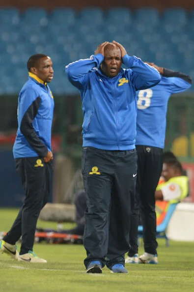 Pitso Mosimane of Mamelodi Sundowns reacts during the Absa Premiership match between Mamelodi Sundowns and Maritzburg United at Loftus Stadium on December 20, 2013 in Pretoria, South Africa. (Dec. 19, 2013 - Source: Gallo Images/Getty Images Europe)
