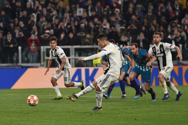 Cristiano Ronaldo of Juventus scores a penalty (3-0) during the UEFA Champions League Round of 16 Second Leg match between Juventus and Club de Atletico Madrid at Allianz Stadium on March 12, 2019 in Turin, . (March 11, 2019 - Source: Getty Images Europe)