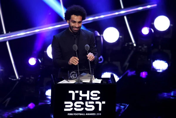 Mohamed Salah of Liverpool wins the trophy for the FIFA Puskas Award 2018 during the The Best FIFA Football Awards Show at Royal Festival Hall on September 24, 2018 in London, England. (Sept. 23, 2018 - Source: Dan Istitene/Getty Images Europe)