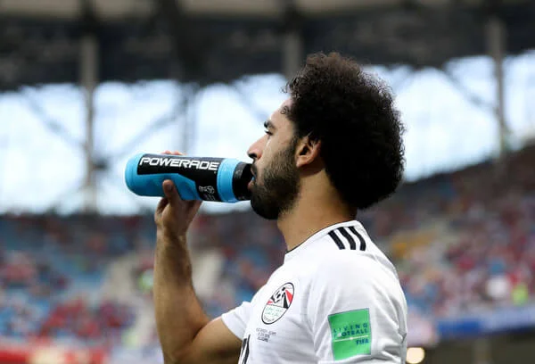 Mohamed Salah of Egypt has a drink during the 2018 FIFA World Cup Russia group A match between Saudia Arabia and Egypt at Volgograd Arena on June 25, 2018 in Volgograd, Russia. (June 24, 2018 - Source: Catherine Ivill/Getty Images Europe)