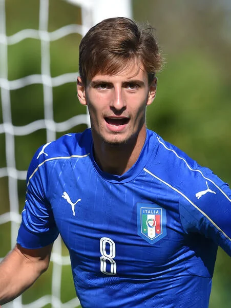 Matteo Gabbia of Italy U18 celebrates after scoring the goal 1-1 during the international friendly match between Italy U18 and Slovenia U18 on August 11, 2016 in Codroipo near Palmanova, Italy. (Aug. 10, 2016 - Source: Giuseppe Bellini/Getty Images Europe)