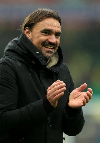 Norwich City Head Coach Daniel Farke celebrates victory after the Sky Bet Championship match between Norwich City and Leeds United at Carrow Road on April 28, 2018 in Norwich, England. (April 27, 2018 - Source: Stephen Pond/Getty Images Europe)