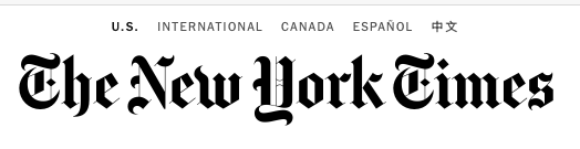 The New York Times logo with navigation links for U.S., International, Canada, Español, and 中文.