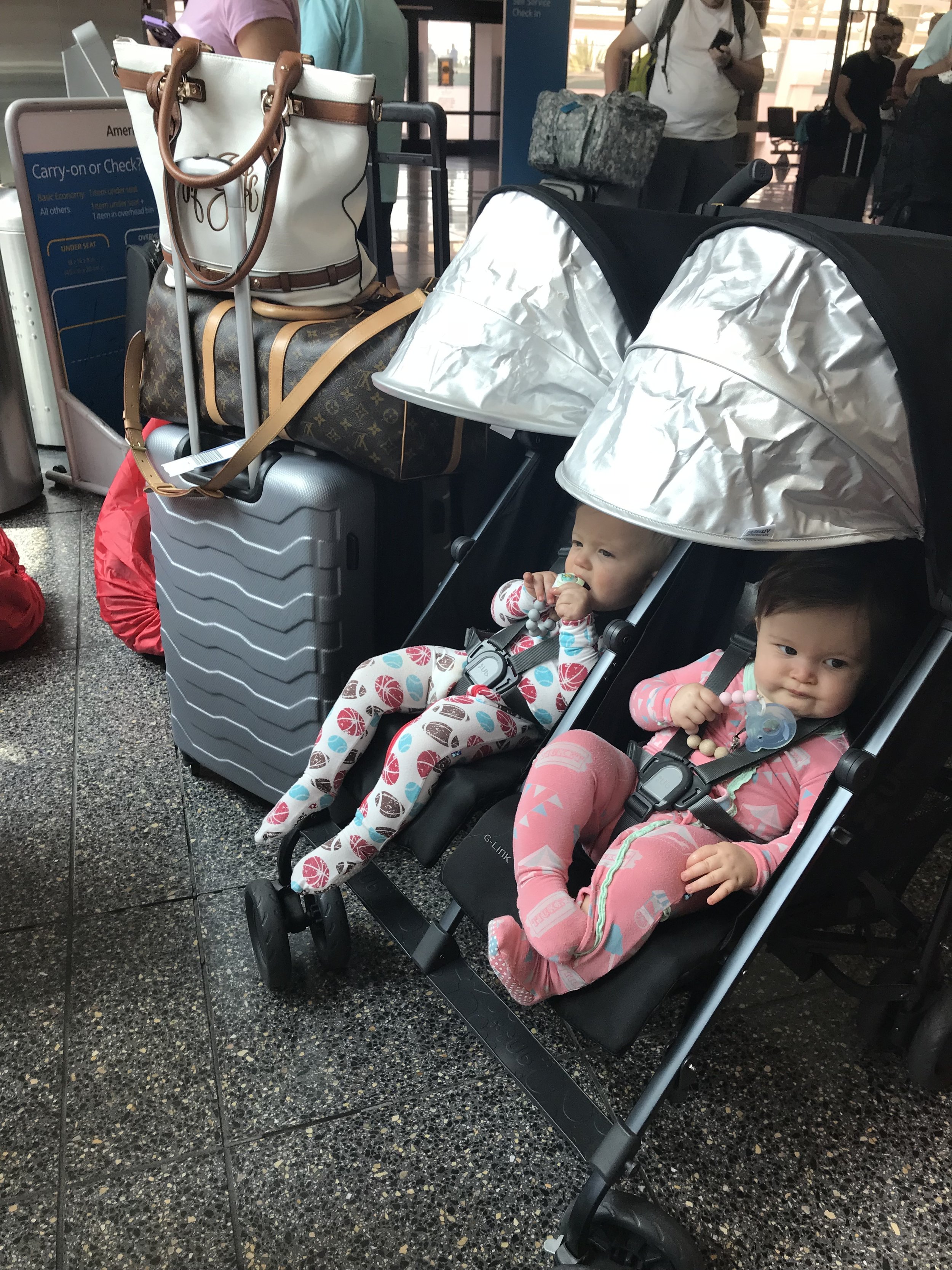 flying with a double stroller