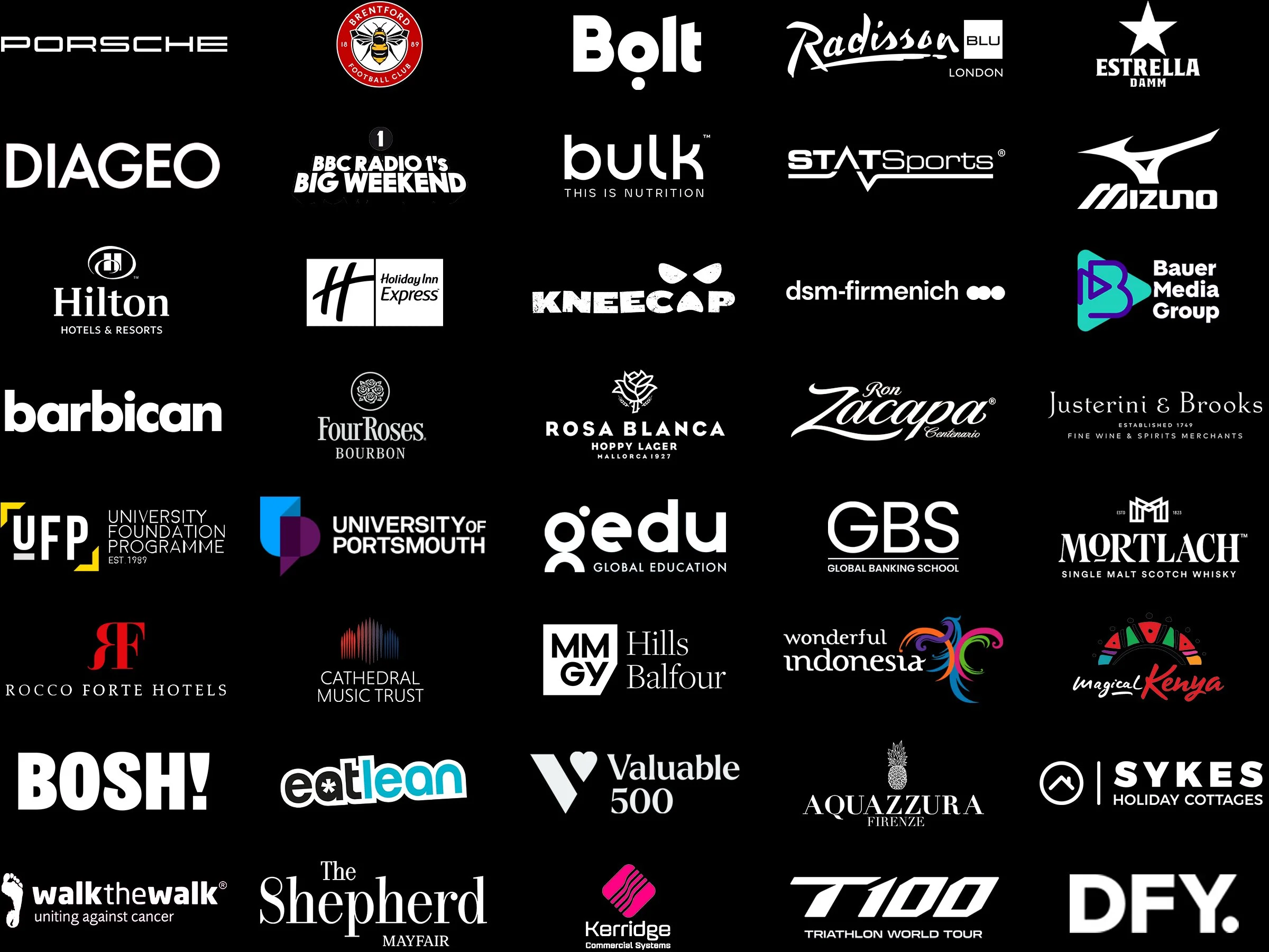 Logos of selected clients Content Lab has worked with, including global hospitality, luxury, sports, and consumer brands