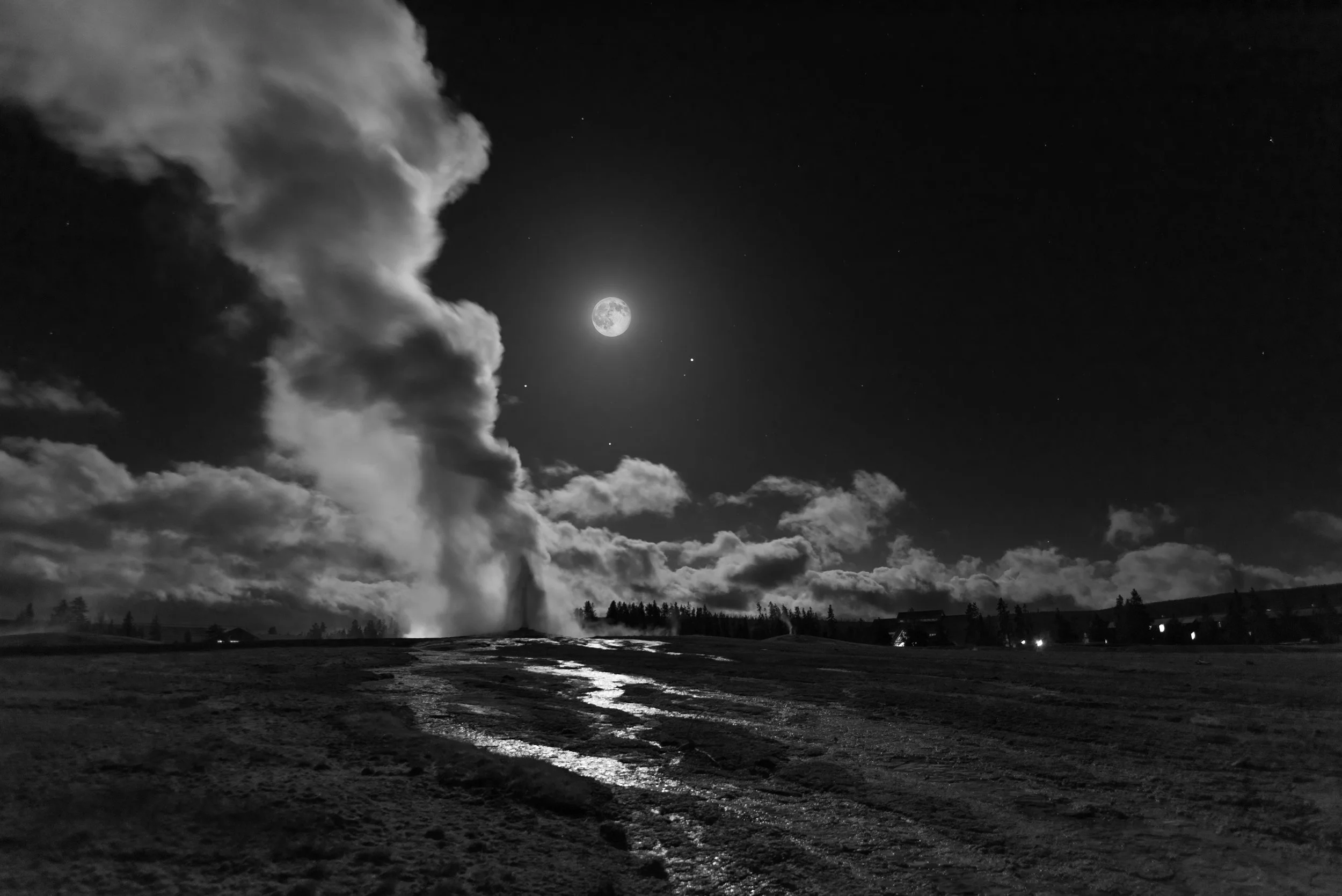 Old Faithful Under Moonlight