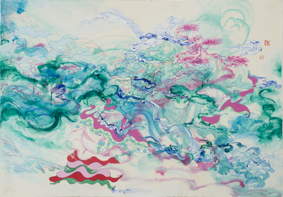 Jiha Moon, Cascade Crinoline, 2008; Ink and acrylic on hanji paper, 41 x 59 in.; National Museum of Women in the Arts, Gift of the Georgia State Committee of NMWA; © Jiha Moon.