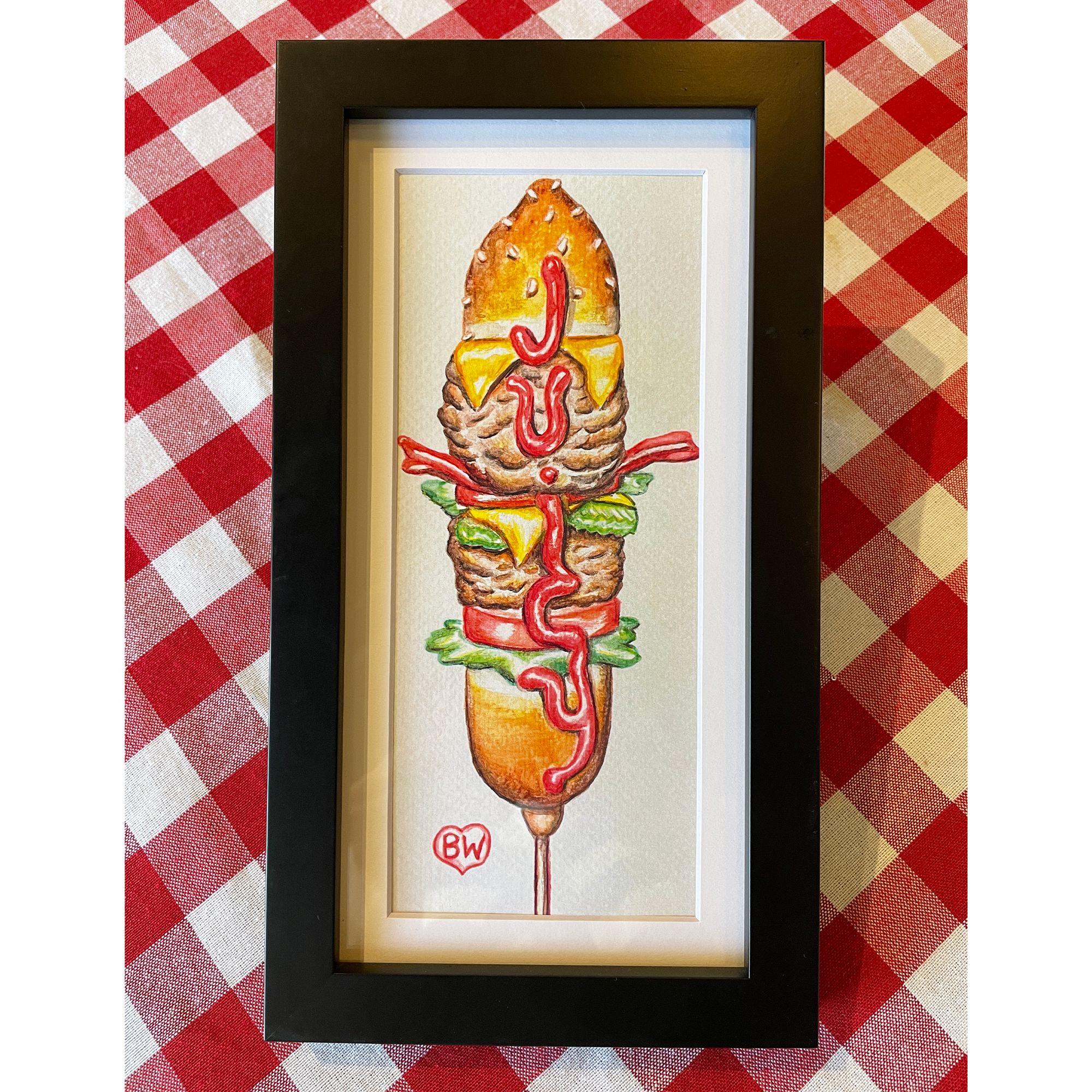 "Juicy Burger Dog" Print in Black Frame