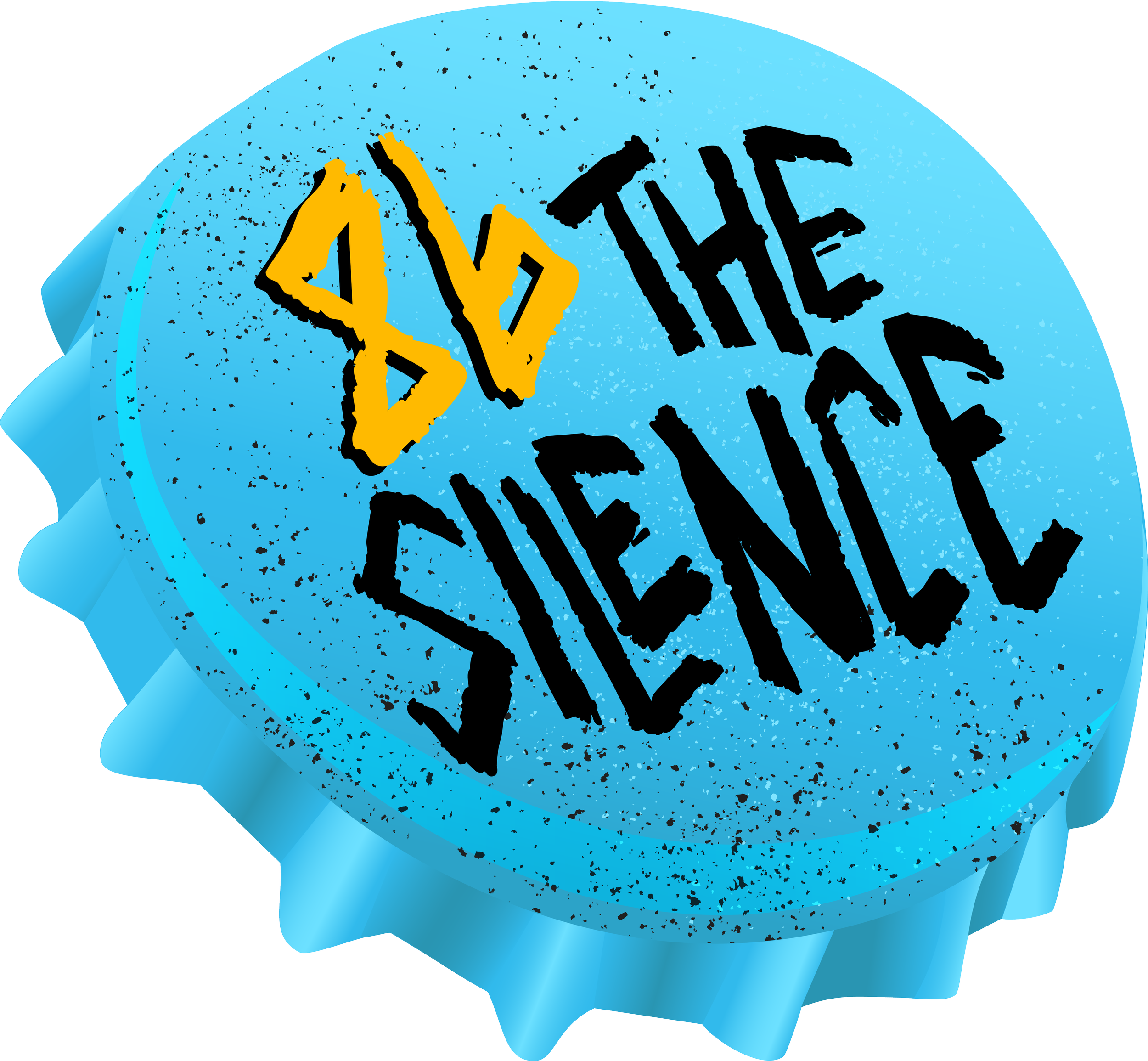 eighty-six the silence in text over a blue bottlecap