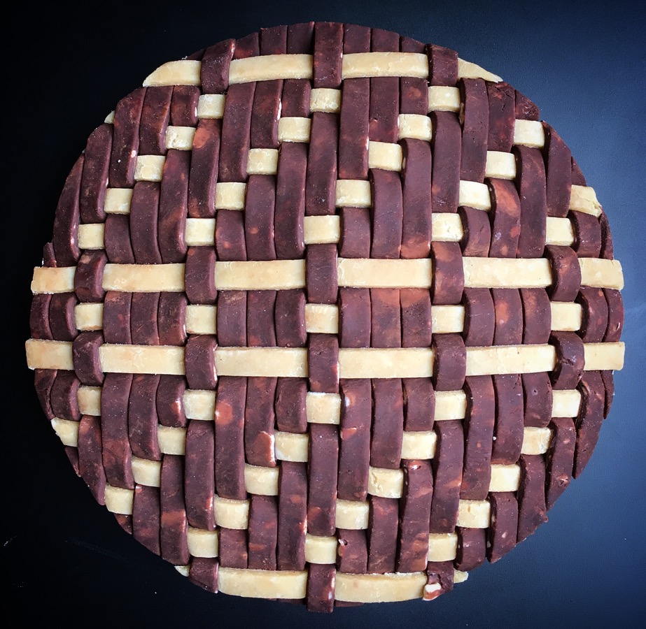  Date: April 24, 2018   The best-laid tans. ☀️| Cherry pie with a woven chocolate and peanut butter crust. | We’ve been having some quality discussions on here about things that don’t really matter (but which still foster v strong feelings). I’m norm