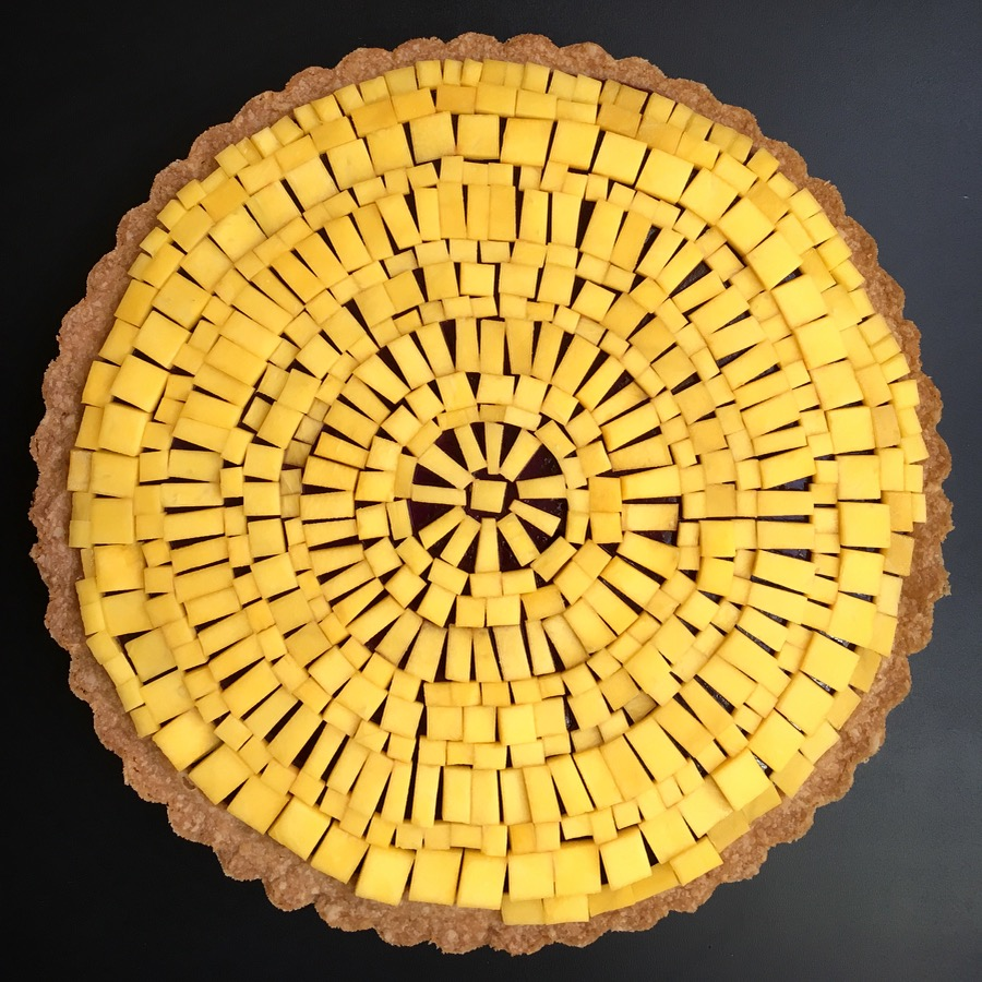   Tiles and tribulations. 🏵| In a world of solar opposites, it’s no mean heat to put it all on the shine. On good rays and bad, through the rise and the lows, fight for your brights and never lose your sense of sunder. ☀️| Blueberry mint curd tart w