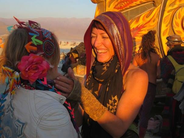  Black Shri Yantra Scarf on Kerry McKee, founder of Jaya Moksha, at Burning Man  