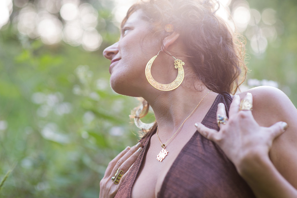 Big boho hoops, delicate sri yantra necklace, moon phase ring