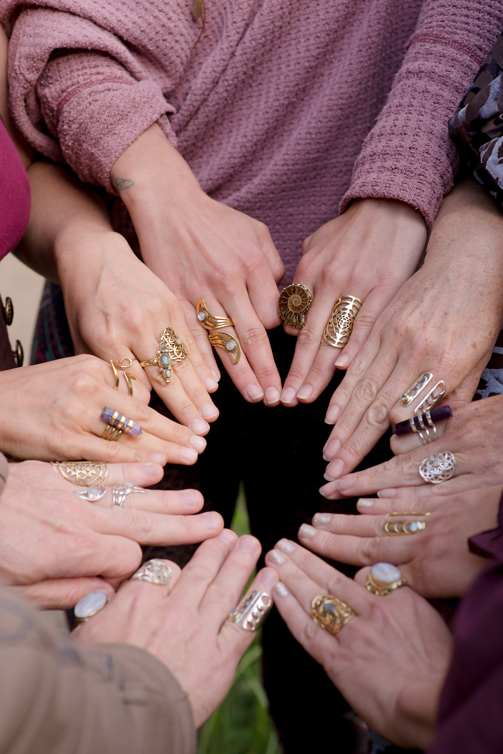 Beautiful tribal rings with rainbow moonstone, labradorite, and sacred geometry