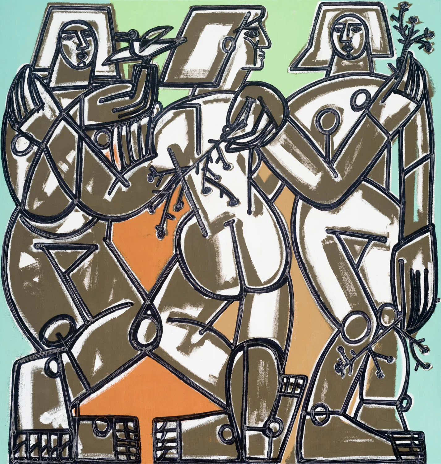 Three Graces and Bird Acrylic and Oil on Canvas 86 x 82 Inches Currently on display @ Elizabeth Gordon Gallery