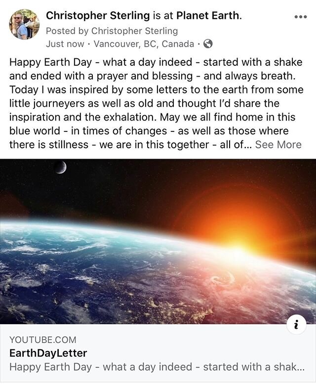 Happy Earth Day - what a day indeed - started with a shake and ended with a prayer and blessing - and always breath. Today I was inspired by some letters to the earth from some little journeyers as well as old and thought I&rsquo;d share the inspirat