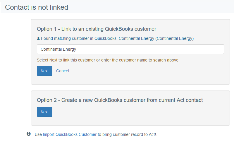 Link or create QuickBooks customer