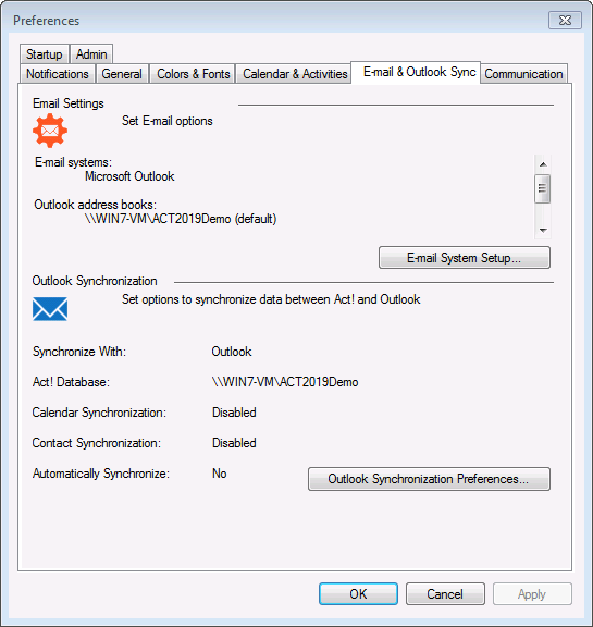  Select  Email &amp; Outlook Sync  tab, open  E-mail System Setup  