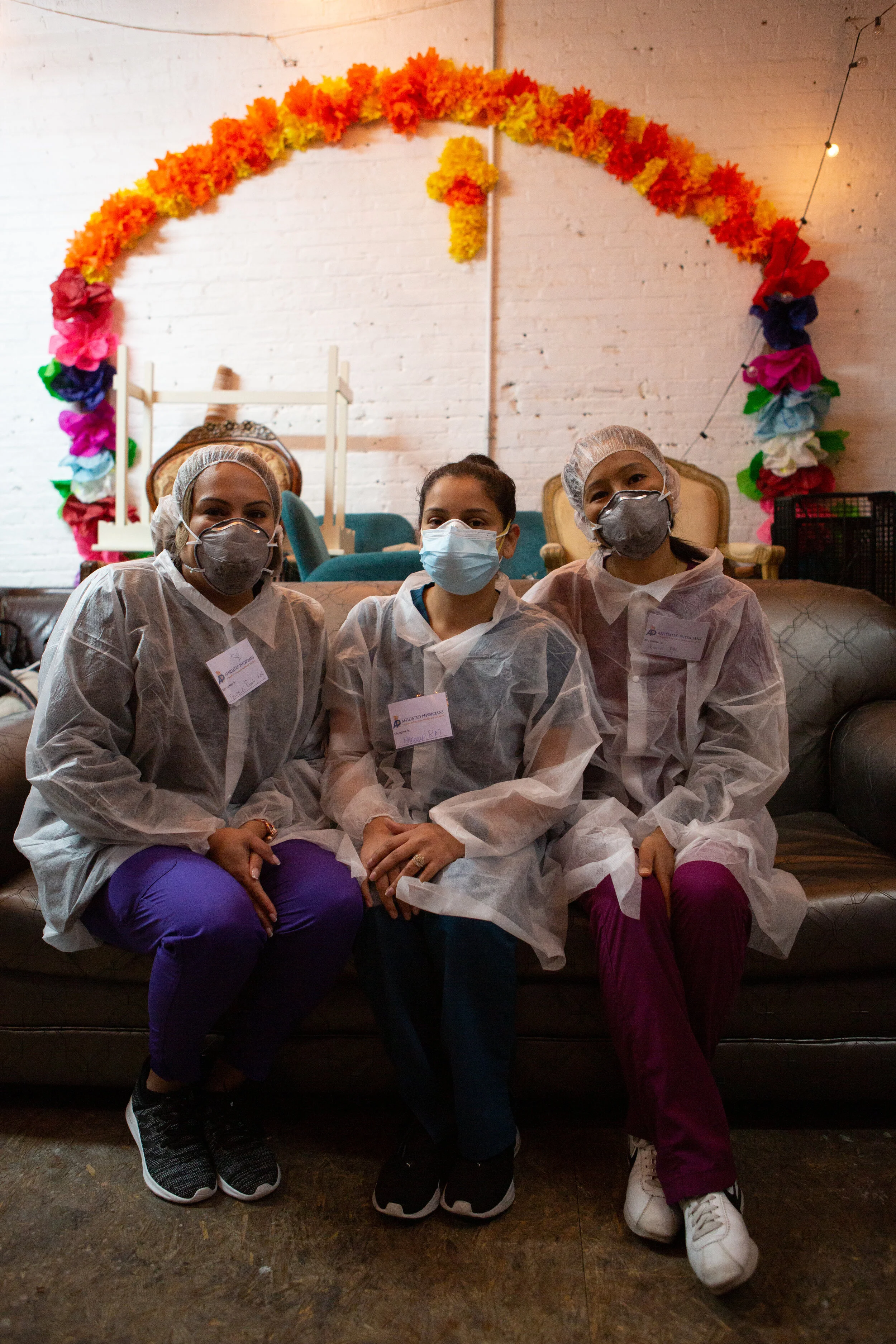From left: Janessa, Mandeep and Karma, Associated Physicians nurses. They exclusively work pop-up testing and vaccine events like this one, traveling throughout the entire tri-state region (New York, New Jersey, Connecticut).