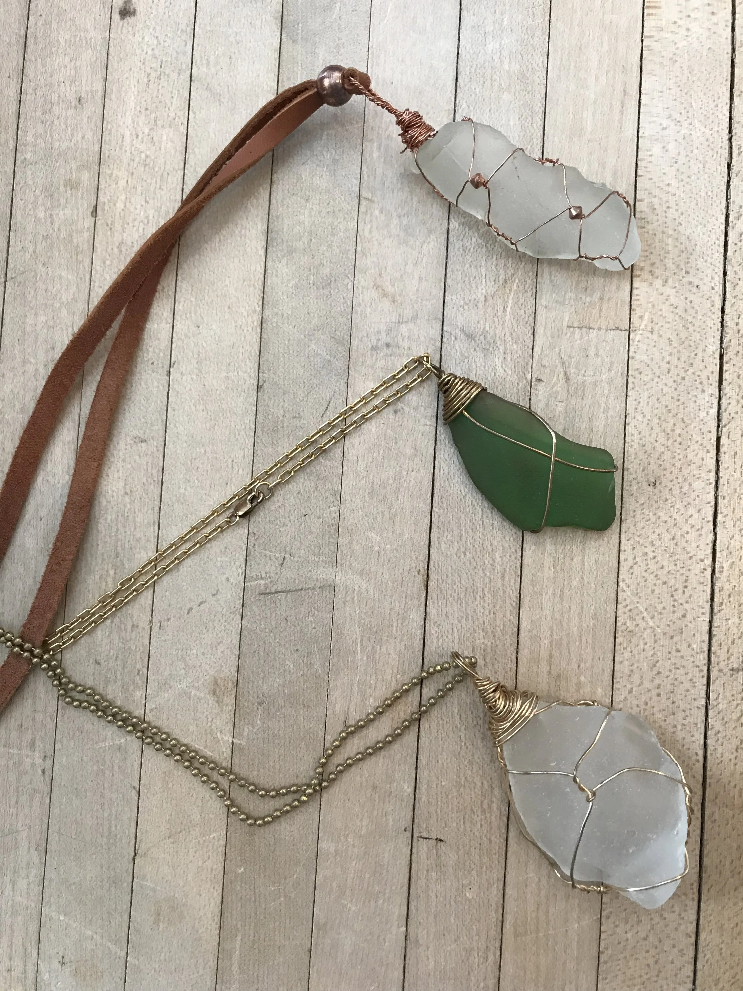 Beach Wrap: Bring in your beach glass, shells, rocks and other beach treasures and we will teach you how to transform them into beautiful jewelry. We will wrap and create stunning focal points for necklaces, bracelets, key rings, earrings etc…See material list and samples in store $35.00 plus materials. Please bring shells or beach glass you would like to wrap.