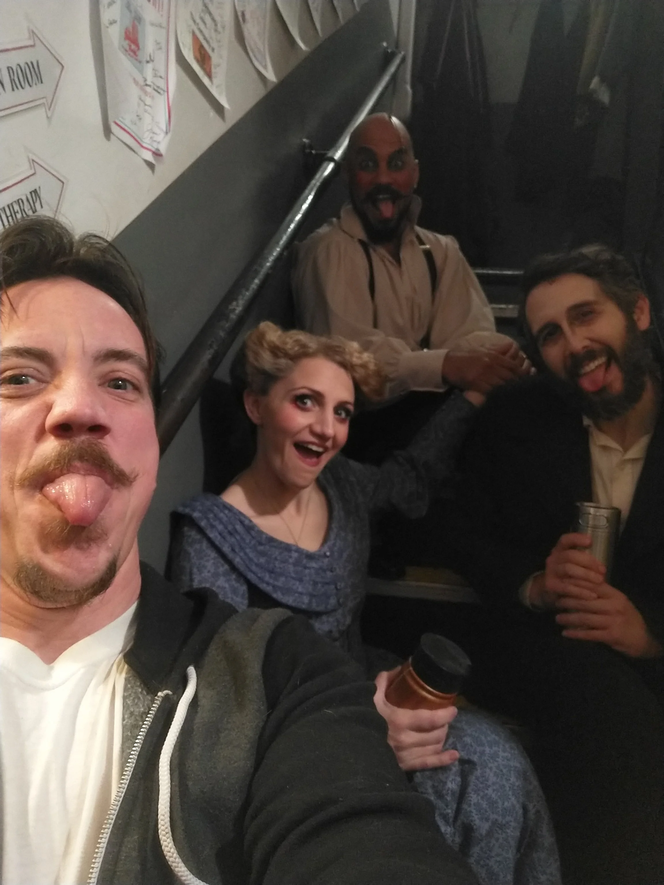  Hennessy Winkler, Nicholas Christopher, Annaleigh Ashford and Josh Groban backstage at Sweeney Todd Broadway 