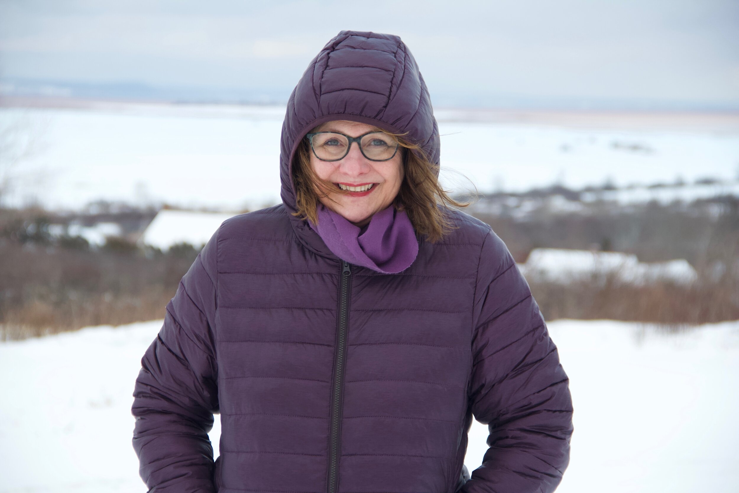 Anita in January at Grand-Pré, Nova Scotia