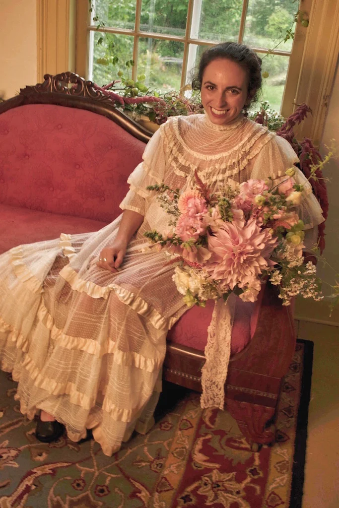 Eva models wedding flowers at the Old Stone House Museum, in the Northeast Kingdom region of Vermont