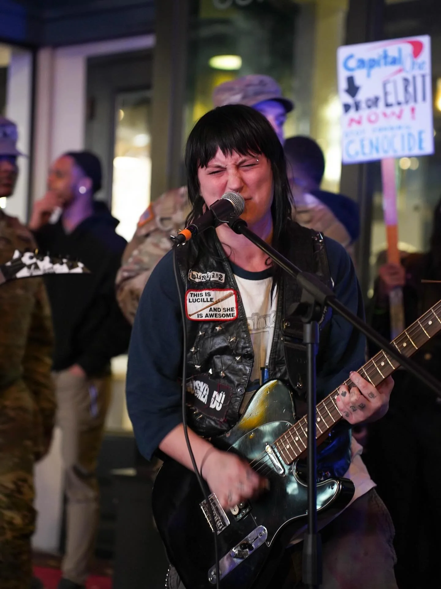 Great set by @wet_vag_band (with a photobomb cameo of the National Guard 😅) at the Eject Elbit punk show protest outside Capital One Arena and Cafe in Washington D.C. 11/07/2025. 

A coalition of local organizations put on a &ldquo;Rage Against the 