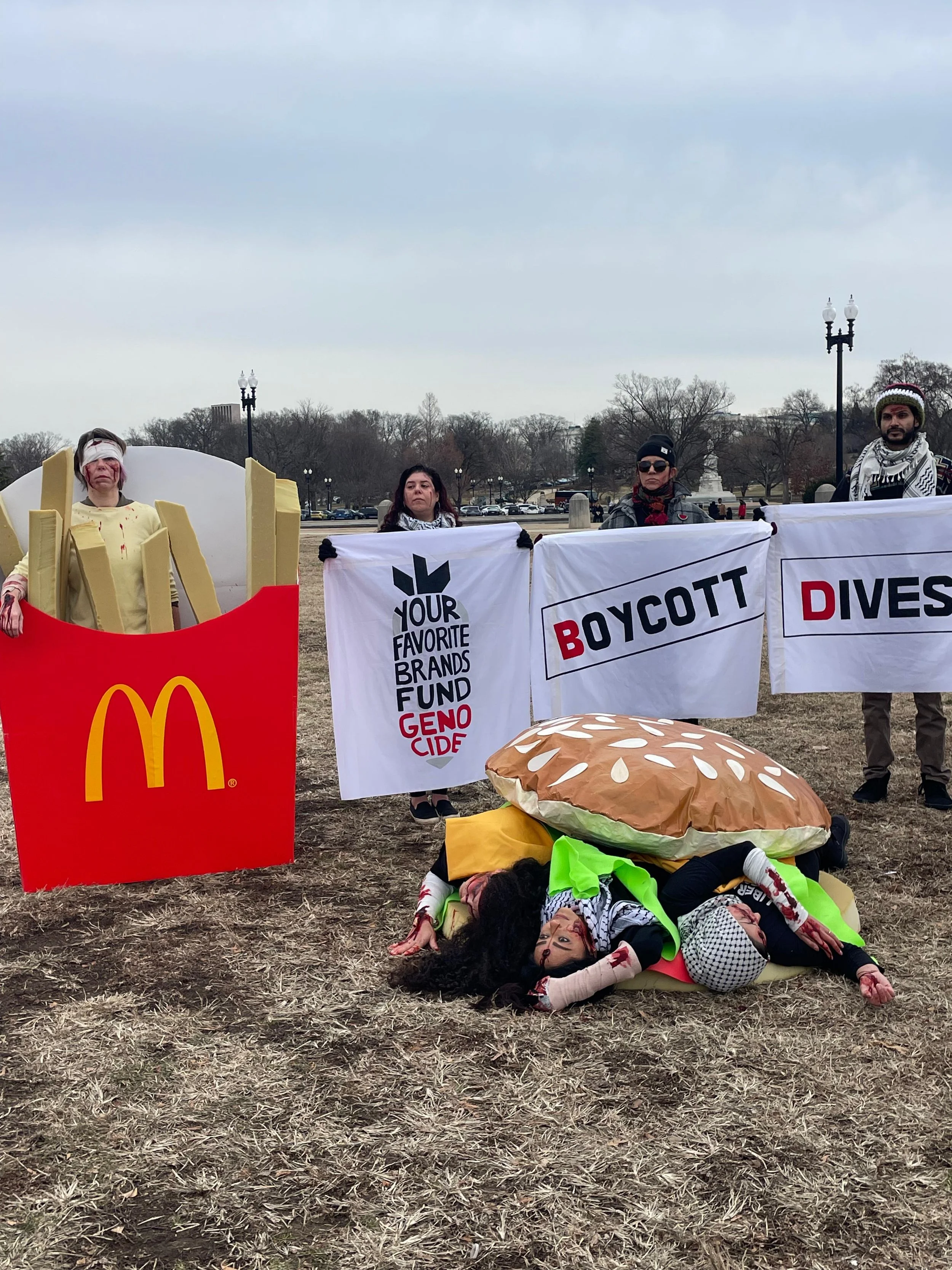 I made the giant burger prop for a protest about boycotting McDonalds over their involvement with companies committing human rights violations.
