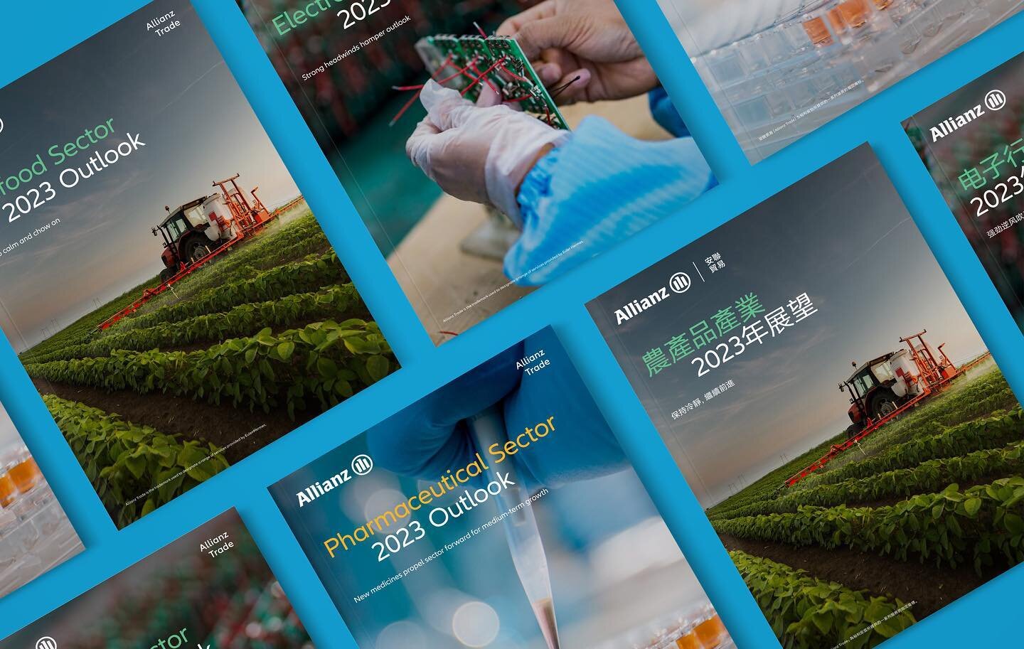 Allianz Trade published a series of industry outlook reports through 2023 covering three different sectors. Studio Giraffe designed each report, as well as digital collateral promoting them. We also localised the reports and collateral in Simplified 