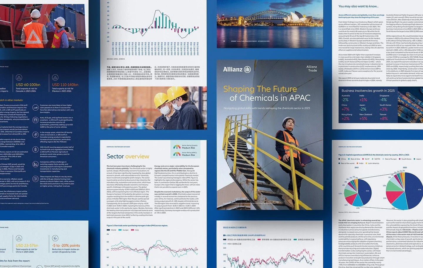 Allianz Trade has been publishing in-depth industry reports throughout the year, covering various sectors and topics. Studio Giraffe designed each report and adapted them for both Simplified and Traditional Chinese audiences. Find out more at the lin