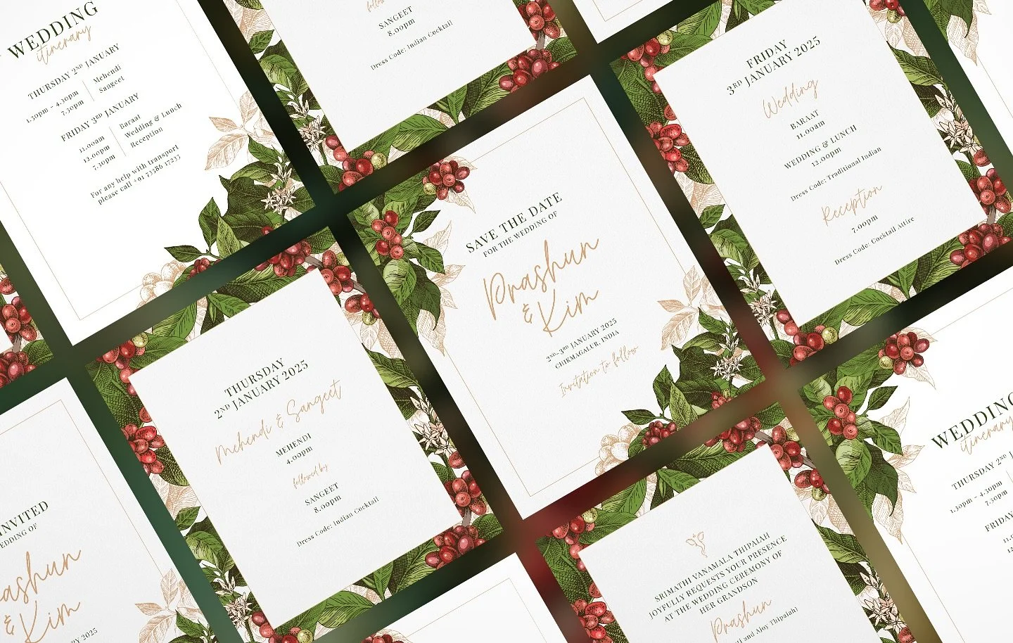 Studio Giraffe designed a collection of print materials for a coffee-inspired wedding, from invites and posters to an event itinerary, drawing on the colours and textures of the setting.

#design #graphicdesign #events #wedding