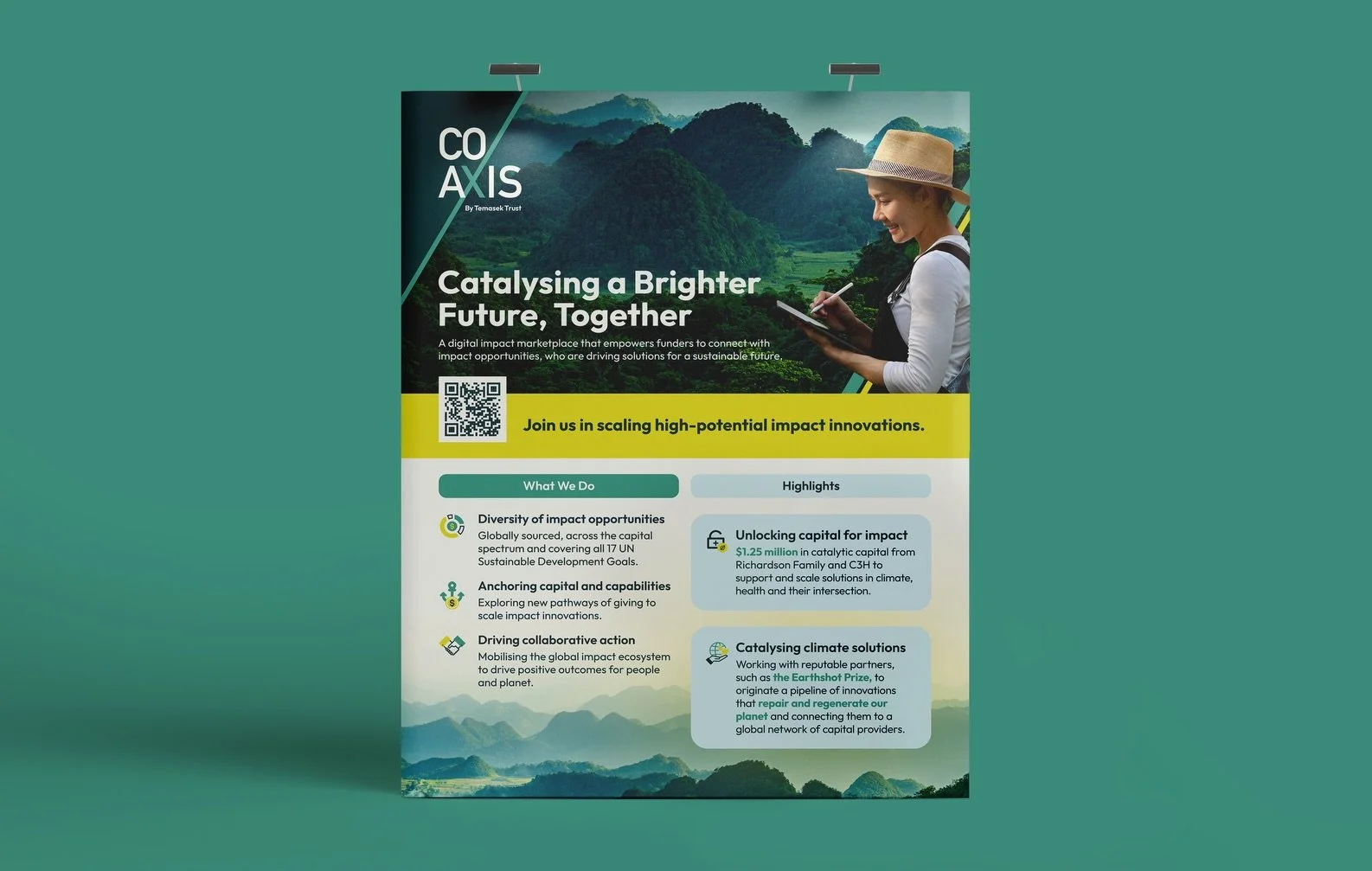Co-Axis, a Temasek Trust initiative, is a platform that empowers funders to connect with startups, social enterprises, non-profits, programmes, initiatives, and thought leaders who are driving solutions for a sustainable future. Studio Giraffe design