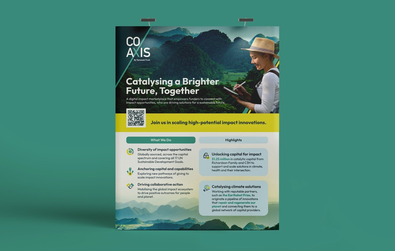 Co-Axis, a Temasek Trust initiative, is a platform that empowers funders to connect with startups, social enterprises, non-profits, programmes, initiatives, and thought leaders who are driving solutions for a sustainable future. Studio Giraffe design