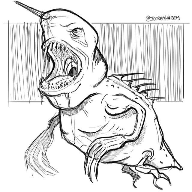 31/31 - Character. An effed up slimer/narwhal, loosely inspired by the works of @robotpencil Check out his work, it is unreal and unlike anything I ever draw or think of. Glad to be done with inktober! @advdessketch #adsinktober #inktober #inktober20
