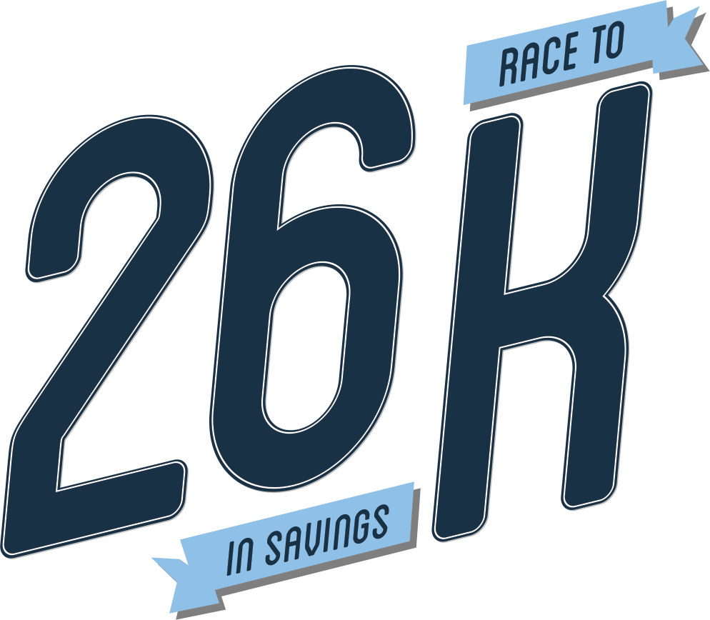2023 in savings with a race to 20K in blue text on a black background.